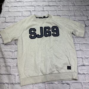 Sean John 69 Collection XL Pullover‎ Short Sleeve Shirt Gray Navy Blue Denim